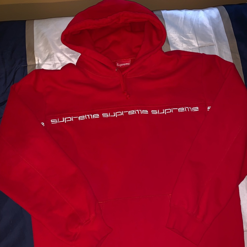 SUPREME text stripe Hoodie (Red)